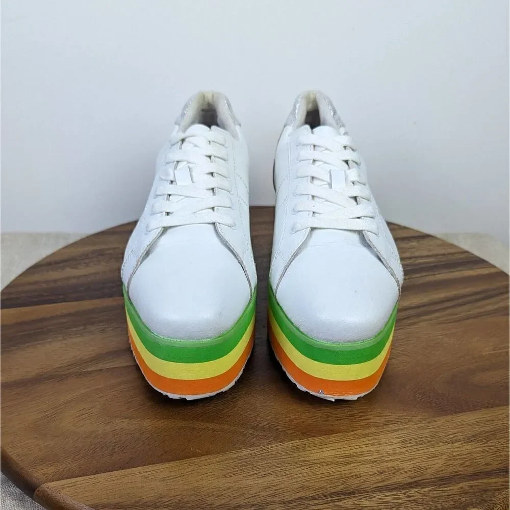 Very Volatile Womens Rainbow Platform Shoes White Lace Up Size 10